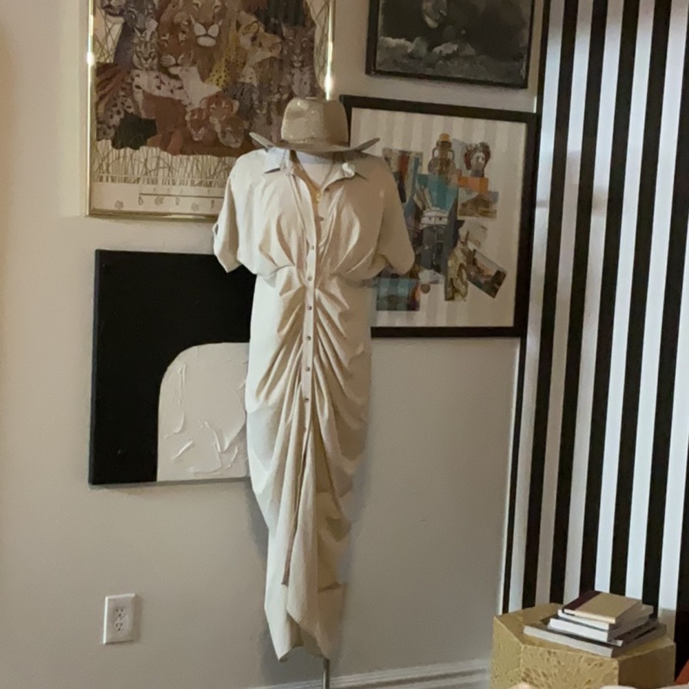 Short sleeve Button up maxi dress, natural beige